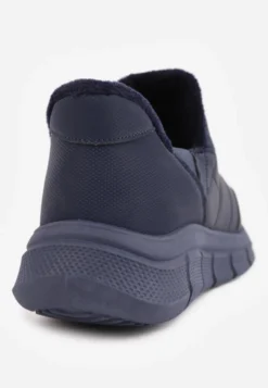 Granatowe Sneakersy Śniegowce na Platformie z Tłoczeniem i Pikowaną Cholewką Vermina