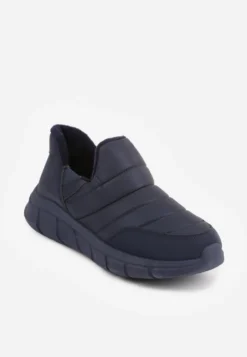 Granatowe Sneakersy Śniegowce na Platformie z Tłoczeniem i Pikowaną Cholewką Vermina