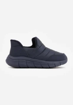 Granatowe Sneakersy Śniegowce na Platformie z Tłoczeniem i Pikowaną Cholewką Vermina