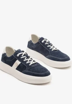 Granatowe Sneakersy Skórzane z Metaliczną Ozdobą Astevin