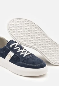 Granatowe Sneakersy Skórzane z Metaliczną Ozdobą Astevin
