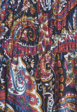 Granatowe Spodnie Culottes z Bawełnianej Tkaniny Ozdobione Wzorem Paisley Gwinamas