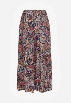 Granatowe Spodnie Culottes z Bawełnianej Tkaniny Ozdobione Wzorem Paisley Gwinamas