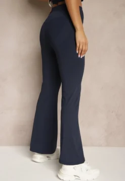 Granatowe Spodnie Dzwony Legginsy High Waist Onellin