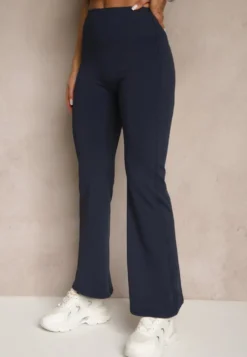 Granatowe Spodnie Dzwony Legginsy High Waist Onellin