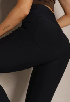 Granatowe Spodnie Skinny High Waist z Gumką w Talii Ivelbia