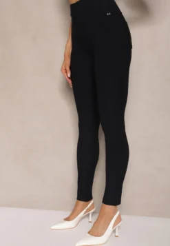 Granatowe Spodnie Skinny High Waist z Gumką w Talii Ivelbia