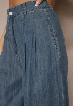 Granatowe Szerokie Jeansy z Bawełny High Waist Cohna