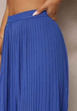 Granatowe Szerokie Spodnie z Plisami High Waist Mirealli