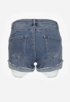 Granatowe Szorty Denimowe High Waist z Efektem Push-Up i Asymetrycznymi Nogawkami Zilisea