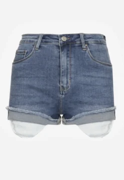 Granatowe Szorty Denimowe High Waist z Efektem Push-Up i Asymetrycznymi Nogawkami Zilisea