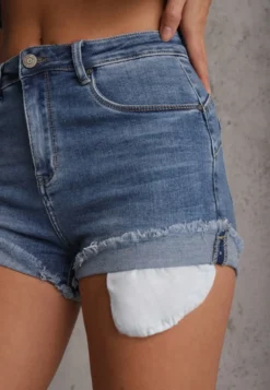 Granatowe Szorty Denimowe High Waist z Efektem Push-Up i Asymetrycznymi Nogawkami Zilisea