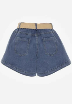 Granatowe Szorty Jeansowe High Waist z Bawełny z Elastycznym Paskiem Tinreia
