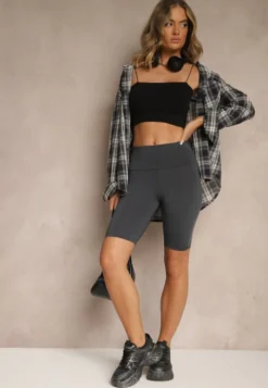 Granatowe Szorty Typu Kolarki High Waist Nalareine