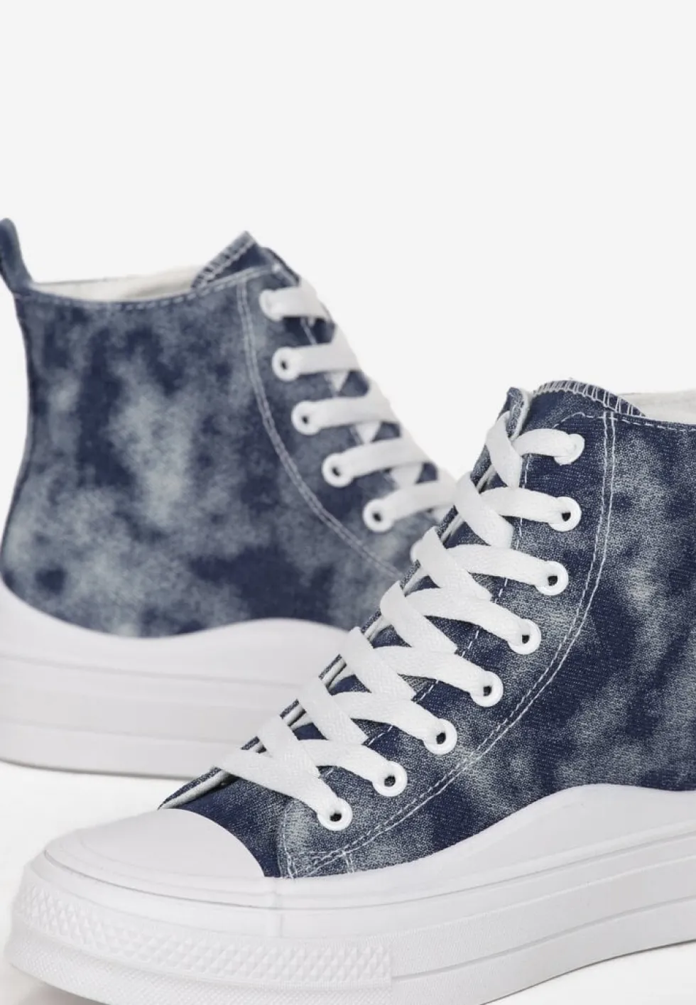 Granatowe Trampki z Cholewką za Kostkę w Stylu Denimu Galpena