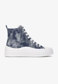 Granatowe Trampki z Cholewką za Kostkę w Stylu Denimu Galpena