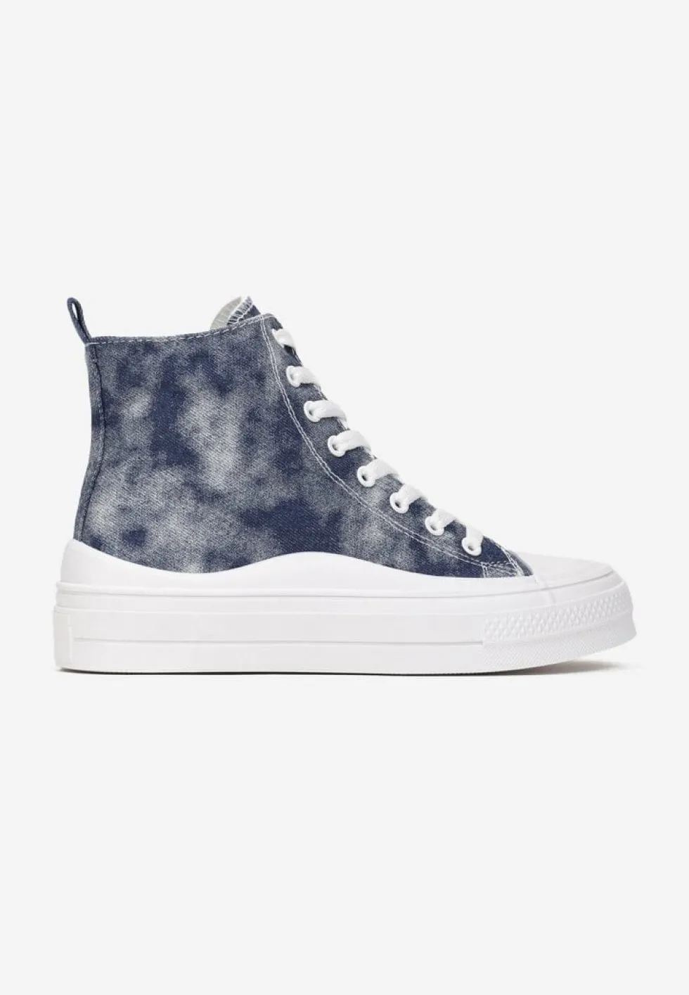 Granatowe Trampki z Cholewką za Kostkę w Stylu Denimu Galpena