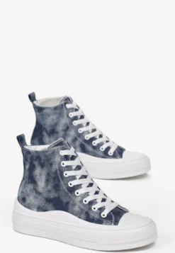 Granatowe Trampki z Cholewką za Kostkę w Stylu Denimu Galpena