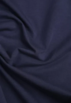 Granatowy Bawełniany T-shirt Ozdobiony po Bokach Rozcięciami Brinelle