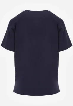 Granatowy Bawełniany T-shirt Ozdobiony po Bokach Rozcięciami Brinelle