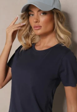 Granatowy Casualowy Bawełniany T-shirt Rivali