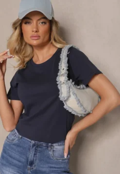 Granatowy Casualowy Bawełniany T-shirt Rivali