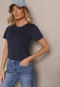 Granatowy Casualowy Bawełniany T-shirt Rivali