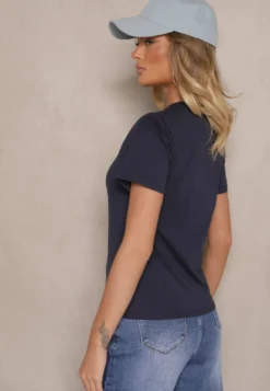 Granatowy Casualowy Bawełniany T-shirt Rivali
