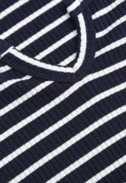 Granatowy Crop Top Bawełny z Prążkowanej Dzianiny w Paski Ozdobiony Wycięciem Ionilla