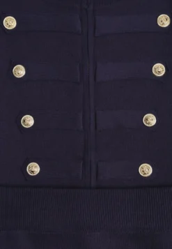 Granatowy Komplet Elegancki z Dzianiny z Wiskozą Napoleon Jacket i Spódnica Ołówkowa Liomix