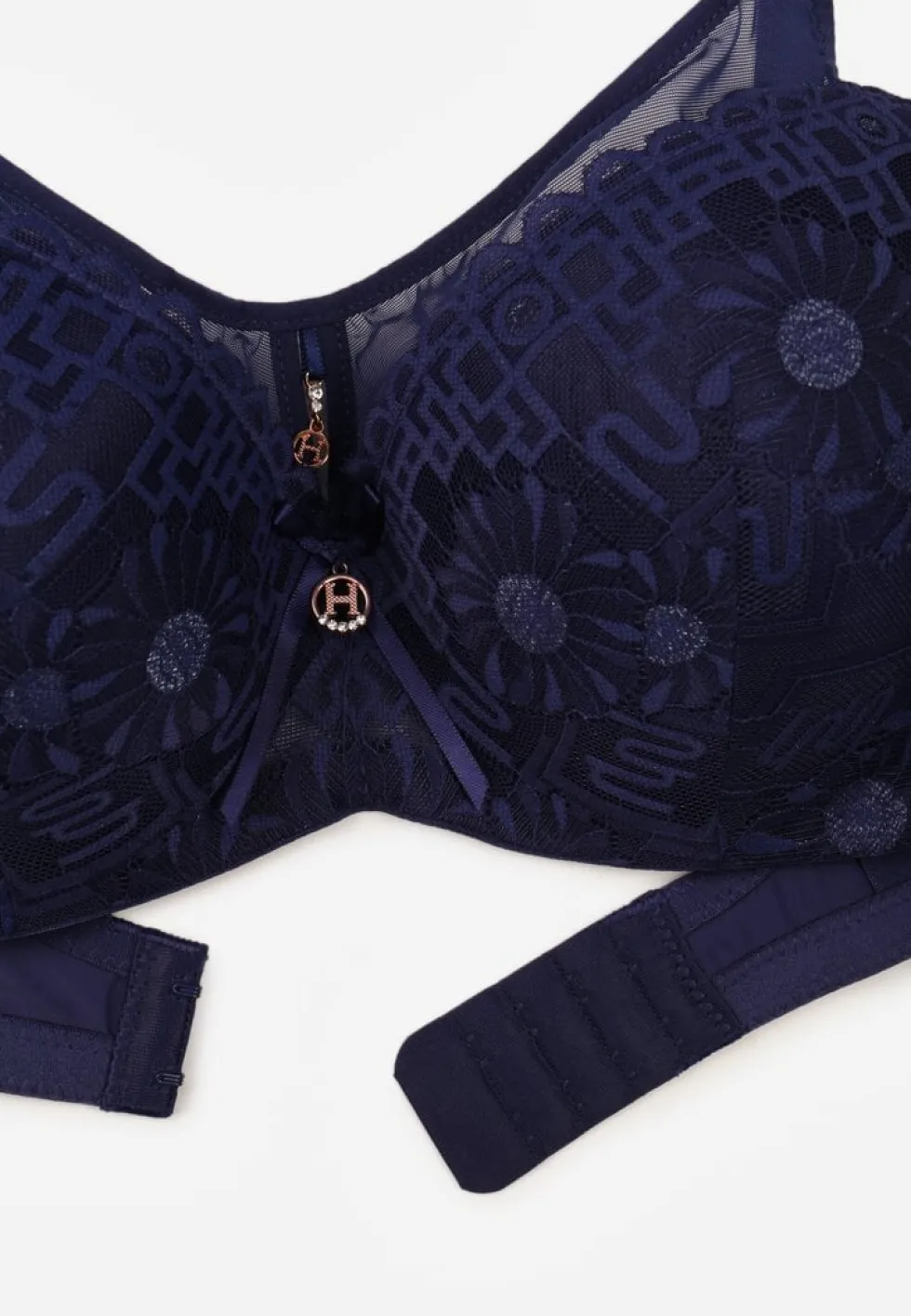 Granatowy Koronkowy Biustonosz Ozdobiony Przezroczystą Wstawką Acalinai