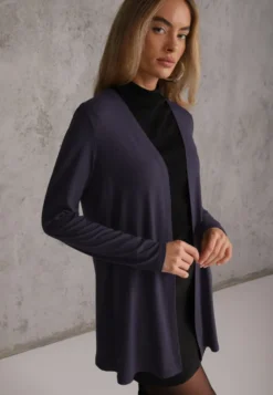 Granatowy Niezapinany Kardigan z Bawełny w Stylu Basic Kireal