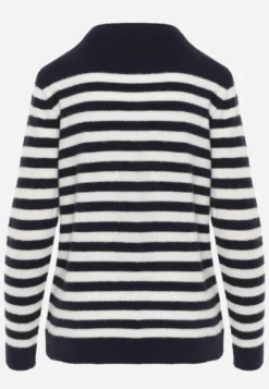 Granatowy Sweter z Wełną i Bawełną z Motywem Pasków Fiorale