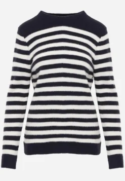 Granatowy Sweter z Wełną i Bawełną z Motywem Pasków Fiorale