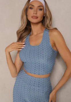 Granatowy Tank Top z Tłoczonym Wzorem Aeronna