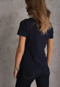 Granatowy T-shirt z Bawełny z Okrągłym Dekoltem Nedima
