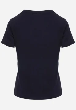 Granatowy T-shirt z Bawełny z Okrągłym Dekoltem Nedima