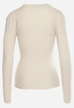 Jasnobeżowa Bluzka Longsleeve w Cienkie Prążki Terilissa