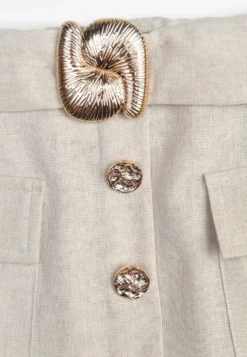 Jasnobeżowa Elegancka Spódnica z Wiskozą i Lnem o Rozkloszowanym Kroju Phridoe