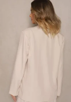 Jasnobeżowa Marynarka Dwurzędowa z Usztywnionymi Ramionami Emivori