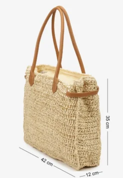 Jasnobeżowa Pleciona Torebka o Dużym Fasonie Tote w Stylu Boho Emerria