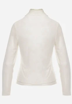Jasnobeżowa Siateczkowa Bluzka Longsleeve z Golfem o Dopasowanym Kroju Yenlea