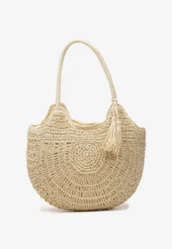 Jasnobeżowa Torebka Shopperka Boho z Plecionej Rafii Aidarsa