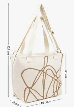 Jasnobeżowa Torebka Typu Shopper z Paskiem Crossbody w Abstrakcyjny Wzór Obelisse