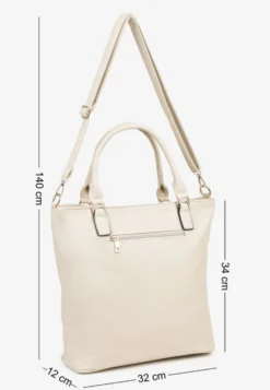 Jasnobeżowa Torebka Typu Shopper z Ozdobną Kieszenią i Paskiem Crossbody Frocelle