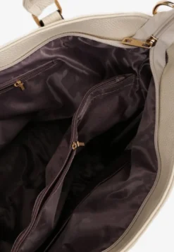 Jasnobeżowa Torebka Typu Shopper z Ozdobną Kieszenią i Paskiem Crossbody Frocelle