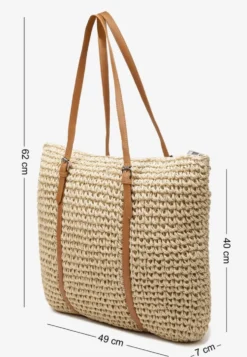 Jasnobeżowa Torebka z Plecionki w Stylu Boho z Ozdobnymi Rączkami Iltanin