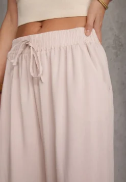 Jasnobeżowe Bawełniane Spodnie Palazzo High Waist z Gumką w Pasie Gitanea