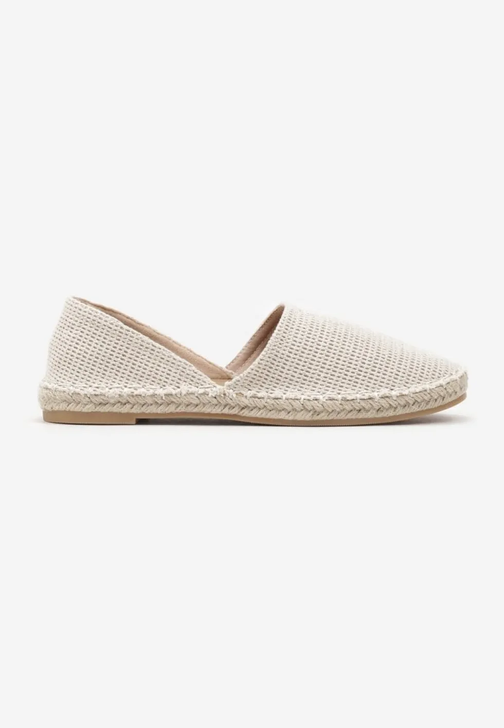 Jasnobeżowe Espadryle Ozdobione Wyciętą Cholewką i Plecionką Wommea