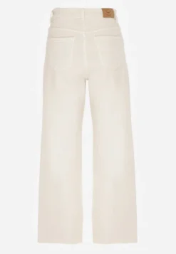 Jasnobeżowe Jeansy Wide Leg High Waist z Postrzępionymi Krawędziami Brizess
